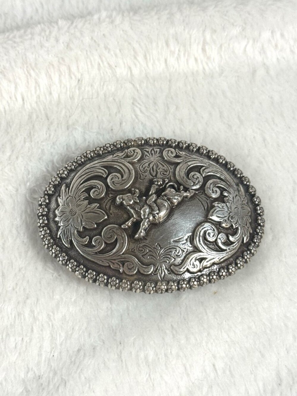 Vintage NoCona Bull Rider Silver Belt Buckle - 3"x2" Western